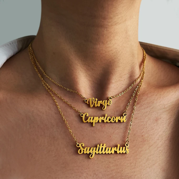 

Customized font tarnish free jewelry 18k gold plated stainless steel zodiac sign necklace