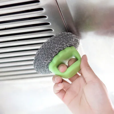 

Kitchen Steel Wire Ball Brush With Handle Decontamination Pot Brush Stove Cutting Board Cleaning Ball Dishwashing Brush
