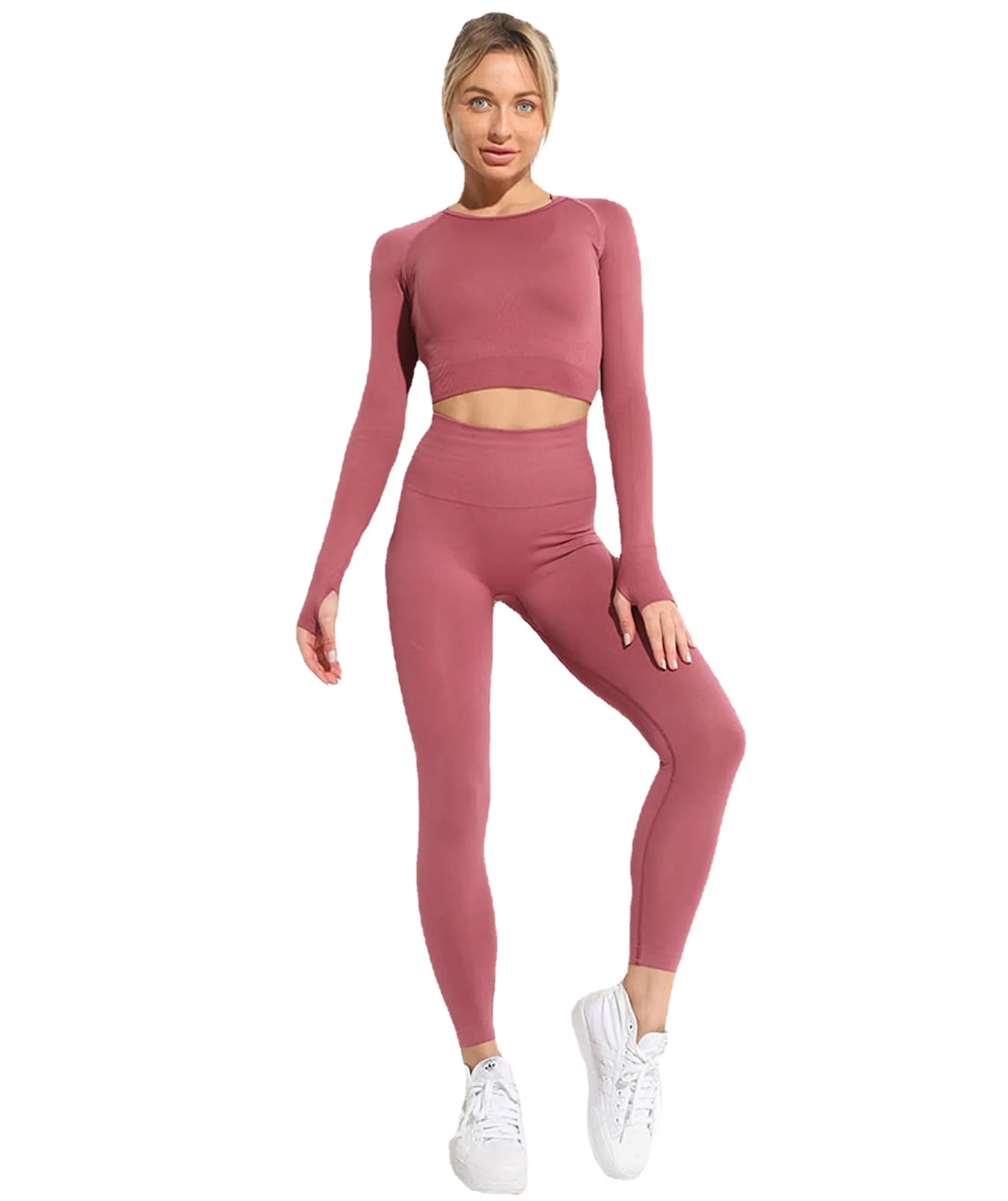 

High Waist Sport Fitness Seamless Active wear Girls Fitness Yoga Wear Long Sleeve top Legging Yoga Set, Accept customers color
