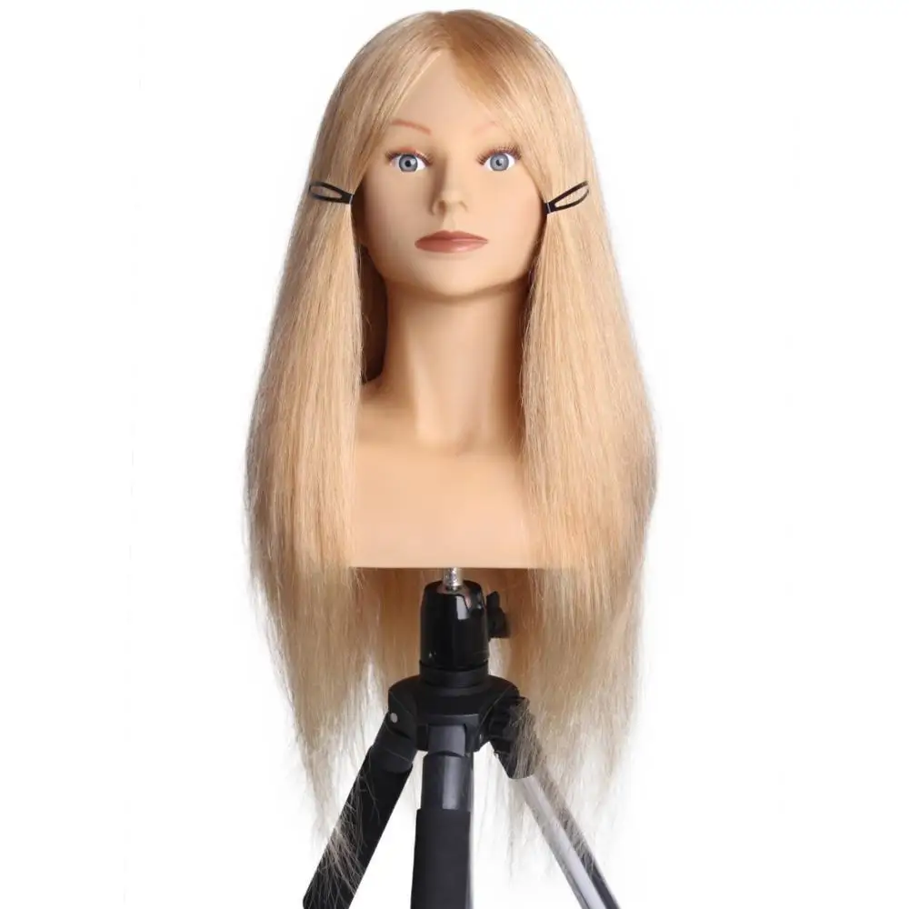 

Hairdressing Training Heads 100% Human Hair 20" Mannequin Head With Long Hair High Quality Hair Practice Head For competition, #27