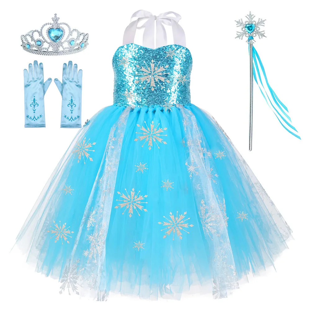 

VicJasmine Wholesale Tulle Birthday New Design Kids Costume Elsa Frozen Party Wear Tutu Dress For Baby Girls With Clack, Light blue