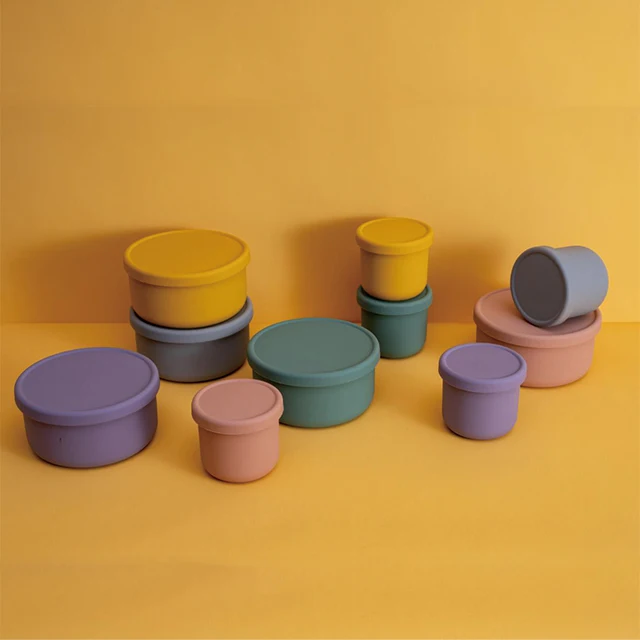 

food Containers Silicone rubber storage Lunch Box Hot sale products, Pink,yellow,gray,purple,blue