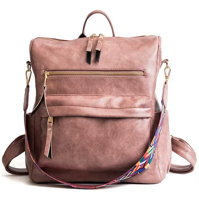 

SB090 New Trendy Women Fashion Large Simple genuine mini vintage vegan pu leather backpack for women