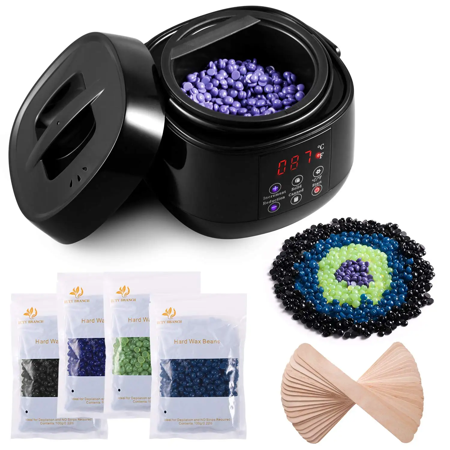 

Hair Removal Waxing kit with LED Screen Display Electric Wax Pot Heater, Black,white,