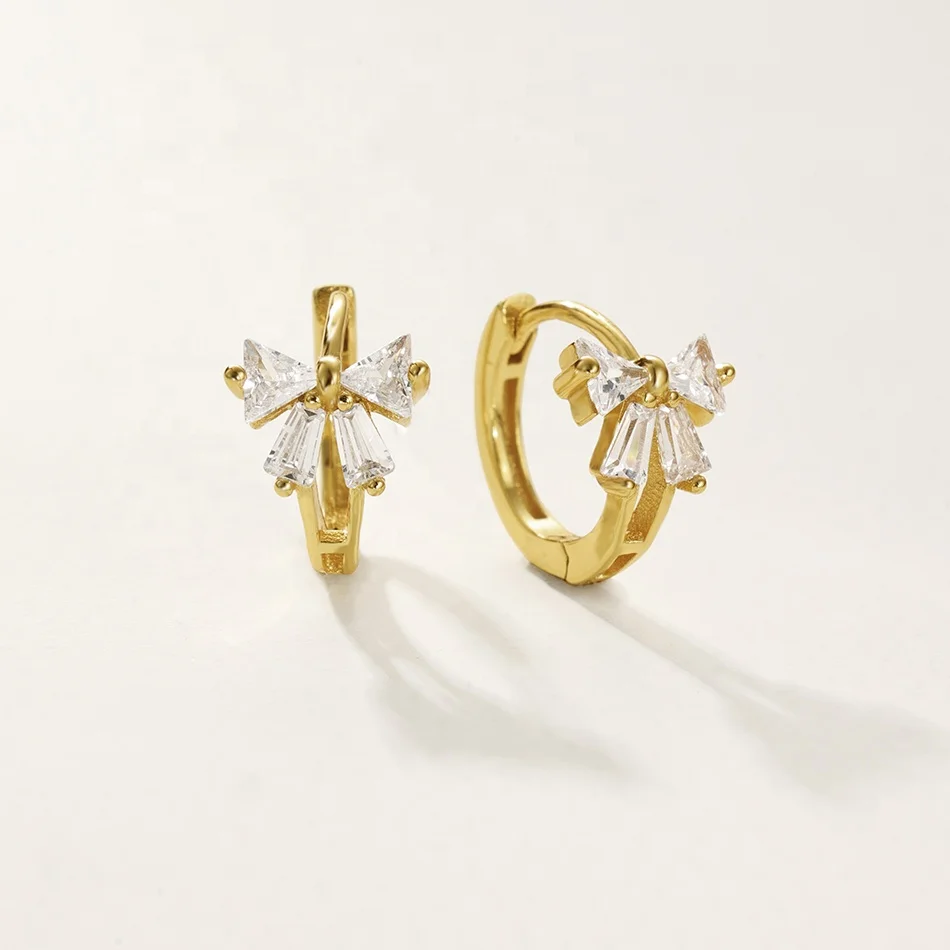 

nagosa boutique women jewelry 18k gold vermeil 925 sterling silver cubic zirconia butterfly bow hoop earrings