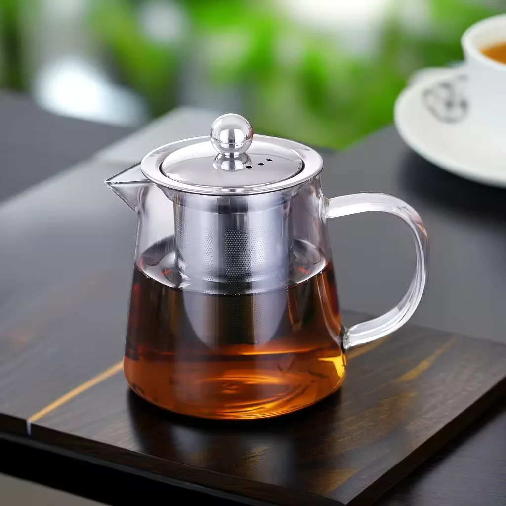Factory Wholesale Thickened Glass Teapot Kettle Heat Resistant Flower Tea Coffee Pot with Stainless Steel Infuser