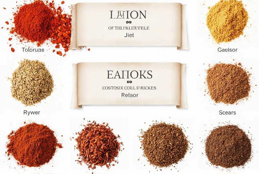 Visual guide showing common spice blends and their distinctive appearances