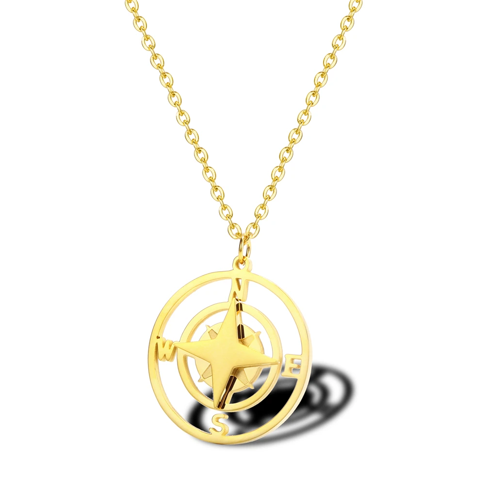 

High Quality Stainless Steel Gold Plated Digital Compass Nauticals Compass Necklace For Women Men
