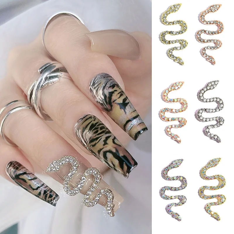

New alloy gold silver snake-shaped jewelry crystal rhinestone snake nail jewelry accessories 3D nail decorations