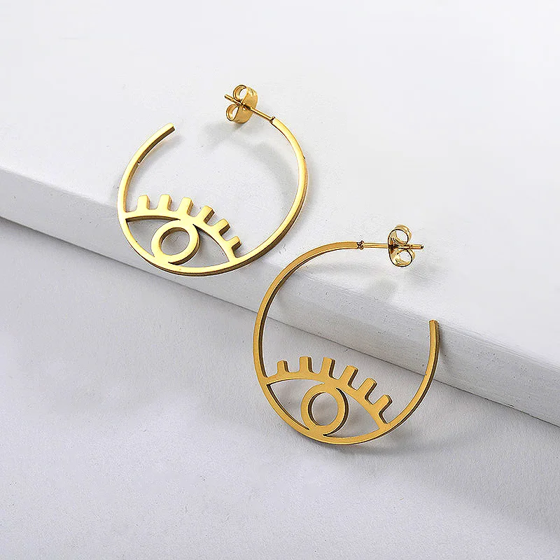 

Baoyan Gold Plated Turkish Evil Eye Round Hoop Earrings Silver Stainless Steel Jewelry, Stainless Steel Turkish Jewelry