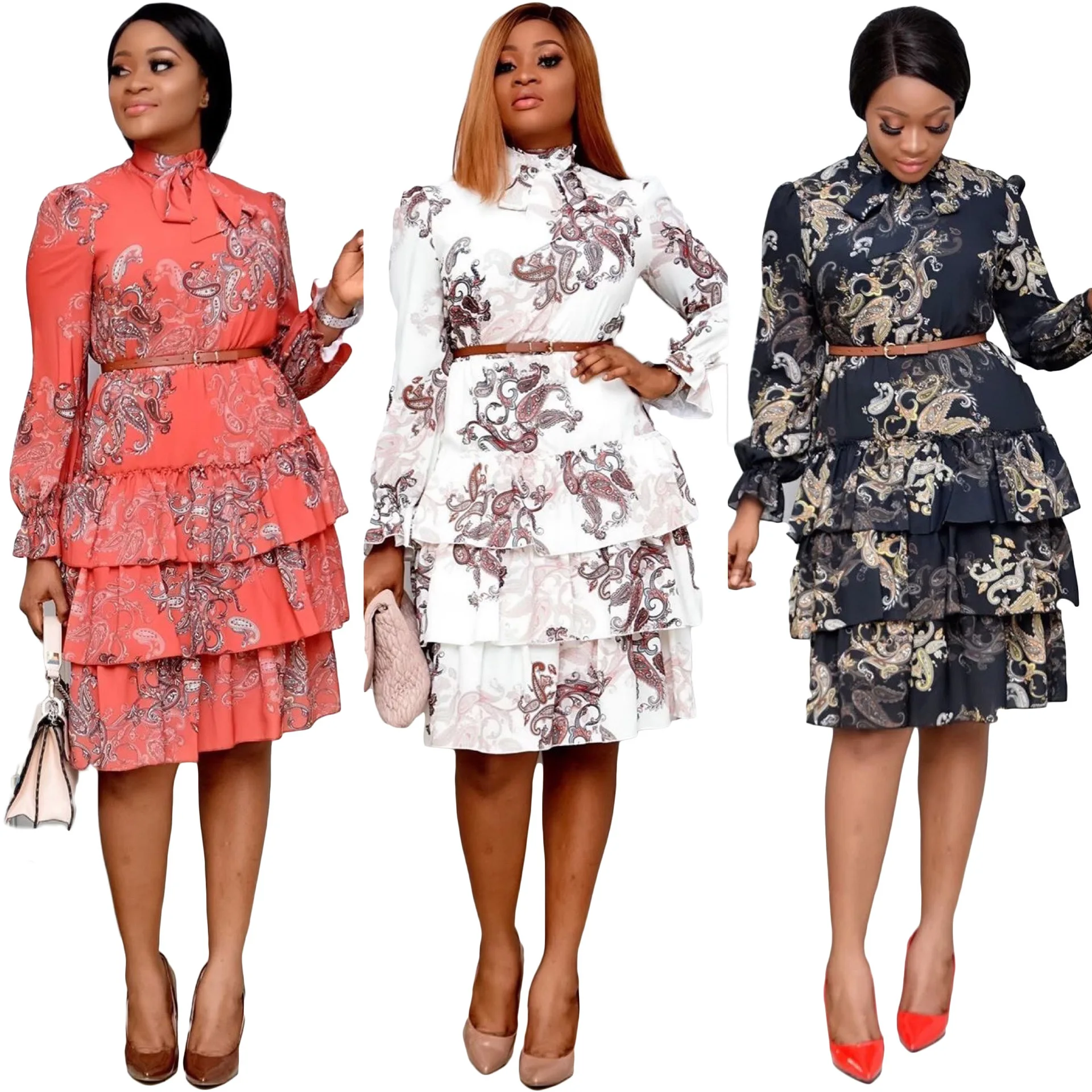 

Hot selling vintage floral Casual Dresses ladies dress women african dresses