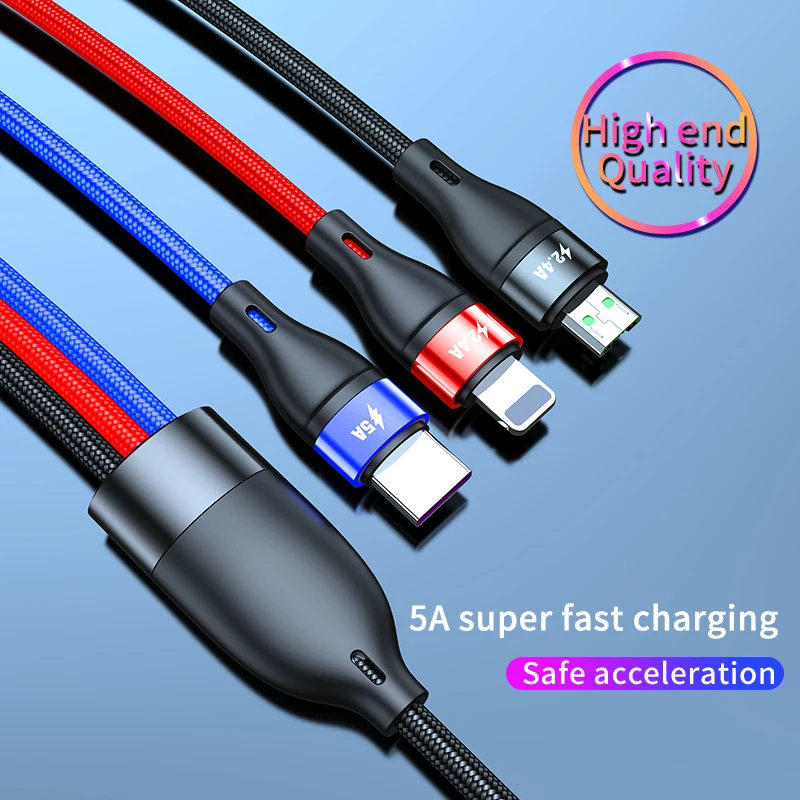 

Faveo 5A usb cable fast charging Cable Micro Type C 8Pin 3 In 1 Usb Charging Cable For Iphone for huawei