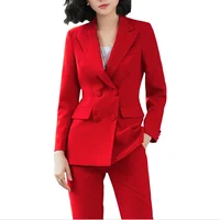 

New women office lady pant suits of high quality OL blazer suit jackets with ankle length trouser red two pieces set suit