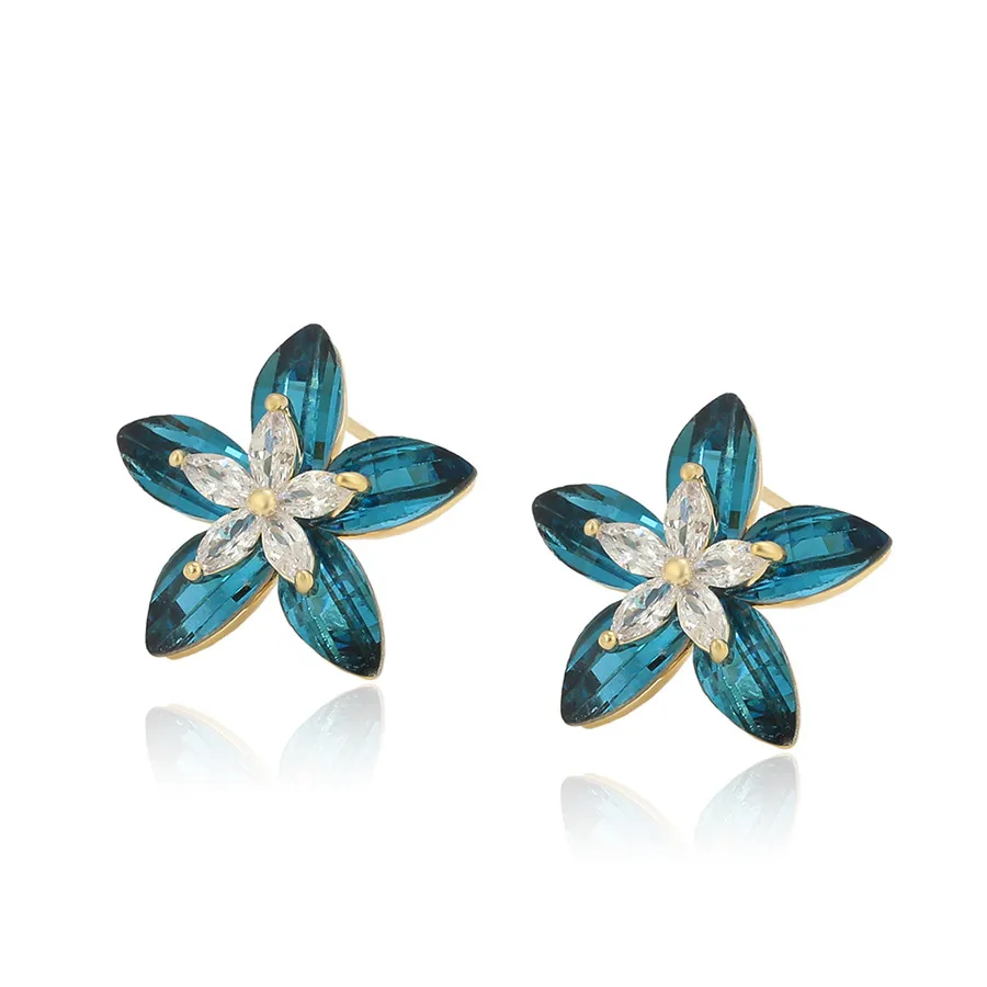 

BLE-1880 xuping jewelry trendy exquisite elegance luxury petal blue diamond 14K gold-plated minimalist earrings