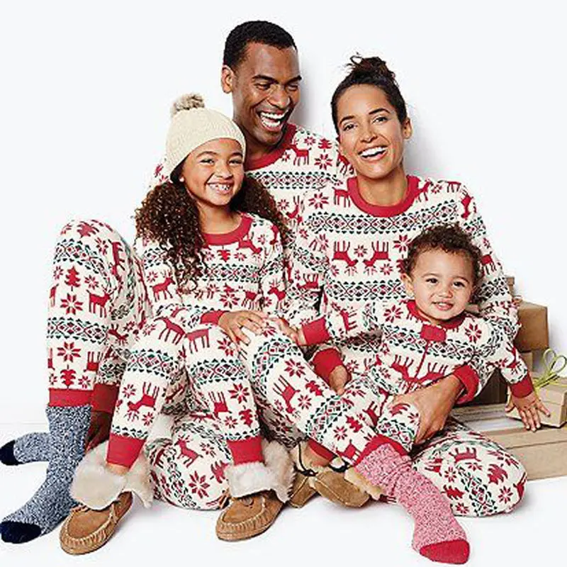 

2020 New Style Pajamas Printed Custom Logo Sleepwear Family Christmas Pajamas, Red