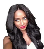 

European and American style fashion long human hair wig water wave curly black wig