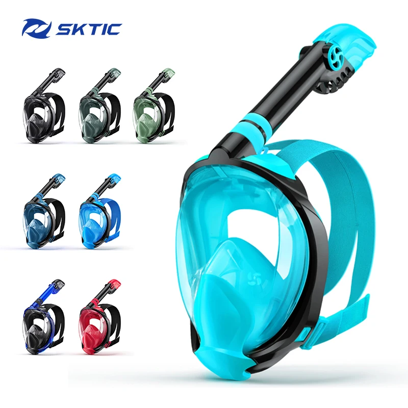 

SKTIC Full Face Snorkeling Mask Adults Kids Anti fog with Camera Mount Underwater Diving Mask Swimming Anti Fog Snorkel Mask