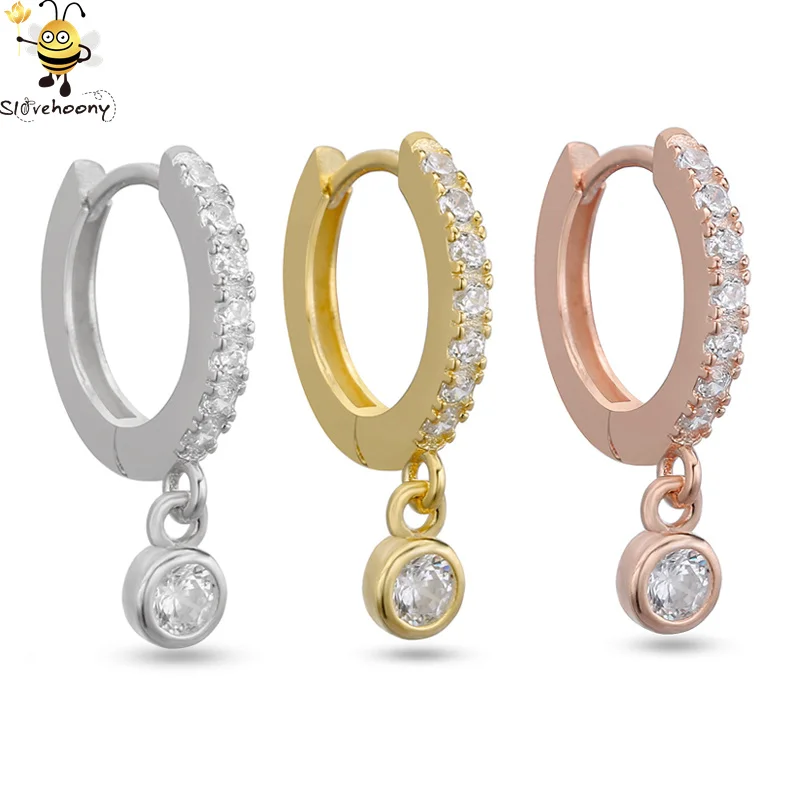 

Latest Trends Jewelry Small CZ Stone Women Fashion 925 Sterling Silver 18k Huggies Hoop Earrings Trend 2020 With Bling Ball, Silver/24 gold plated