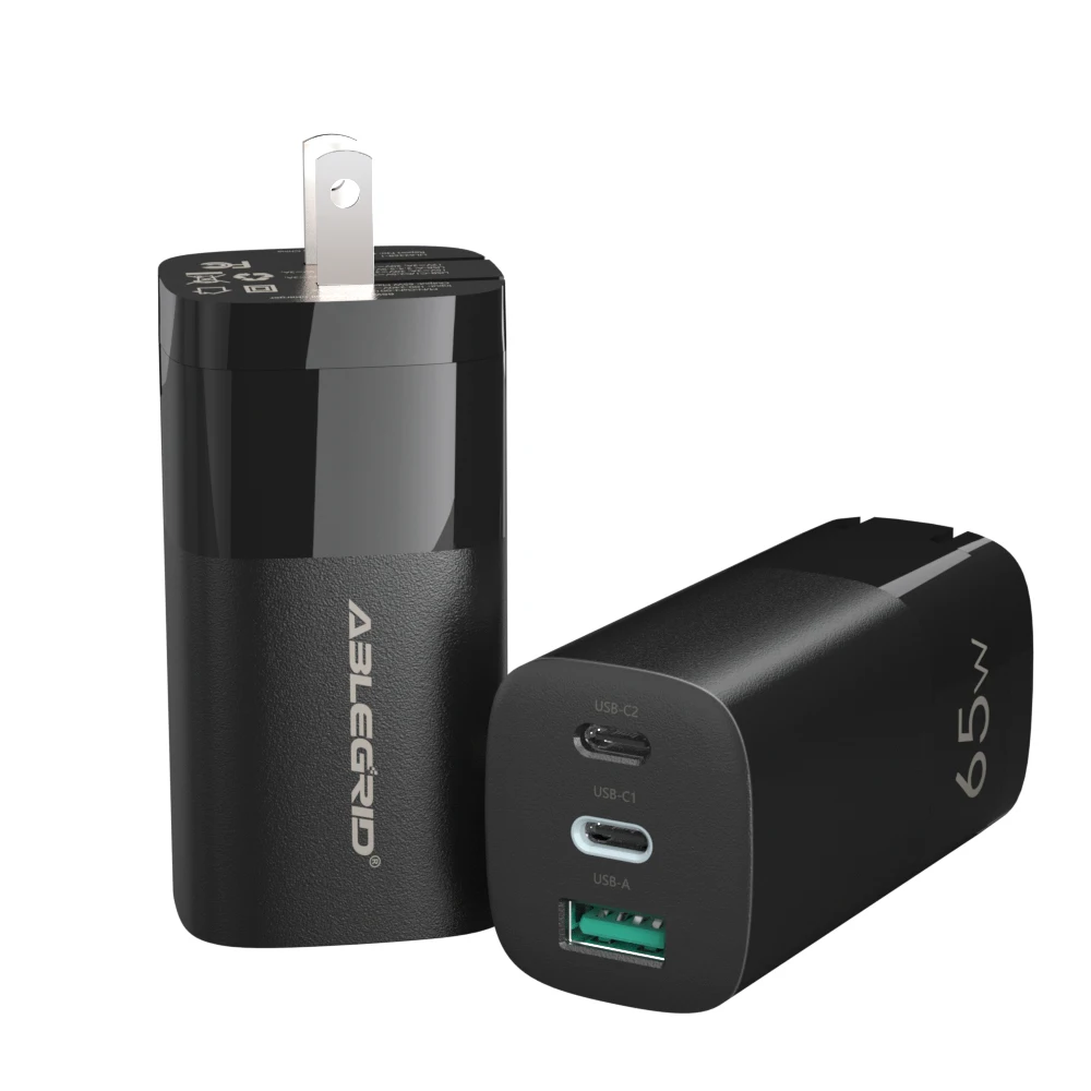 

3 Port Wall Charger Type C Fast Charging Power Delivery Foldable 65W Adapter