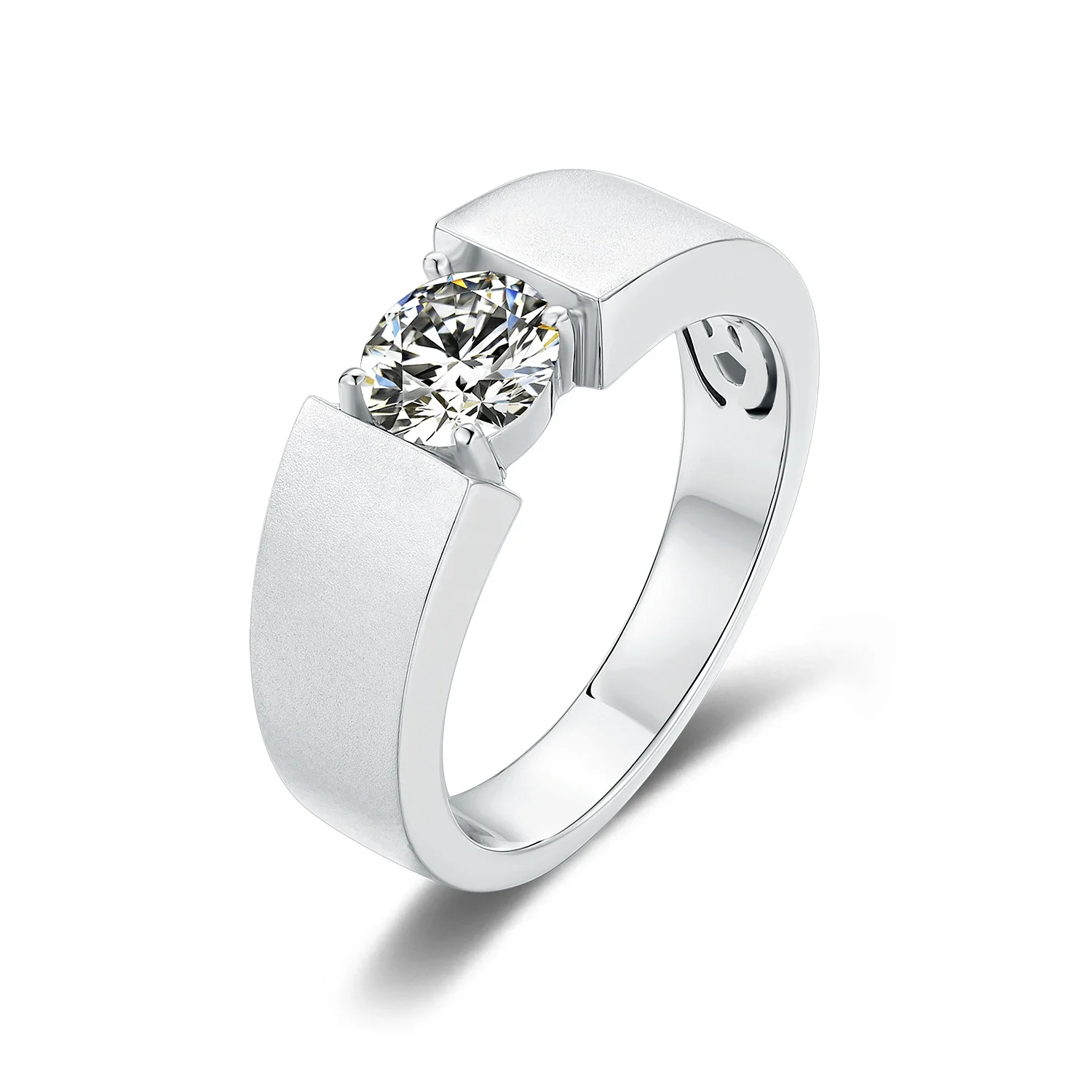 

Fashion Simple Fashion White Gold Plated 6.5mm Round Diamond Moissanite Antique 925 Sterling Silver Ring For Man