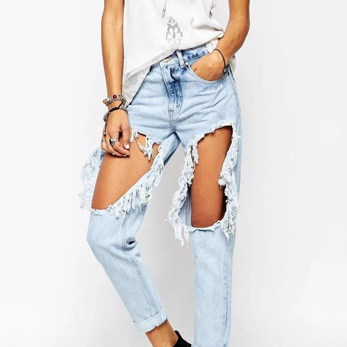 

2020 Spring Summer New Style Hot Selling Europea Lady Fashion Denim Jeans Boyfriend pants high waist knee holes straight pants