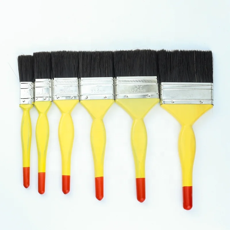 

Hot Wooden Yellow And Red Handle Cheap Black Hair Bristle Paint Brush Manufacturer Custom