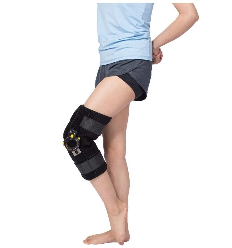 

Medical Hinge Knee Orthosis Support Adjustable Ligament Sports Injury Orthopedic Splint Osteoarthritis Knee Pain Pad, Black red/blue