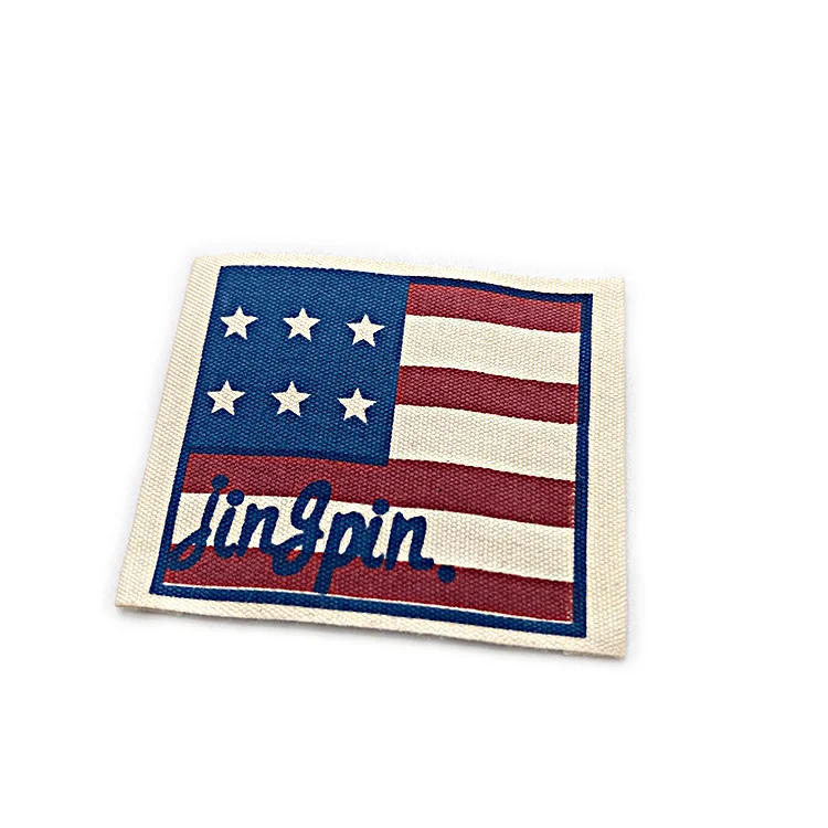 

Customized Hign Quality Printed Logo Canvas Cotton Satin Woven Label For Clothing And Jeans, Custom color