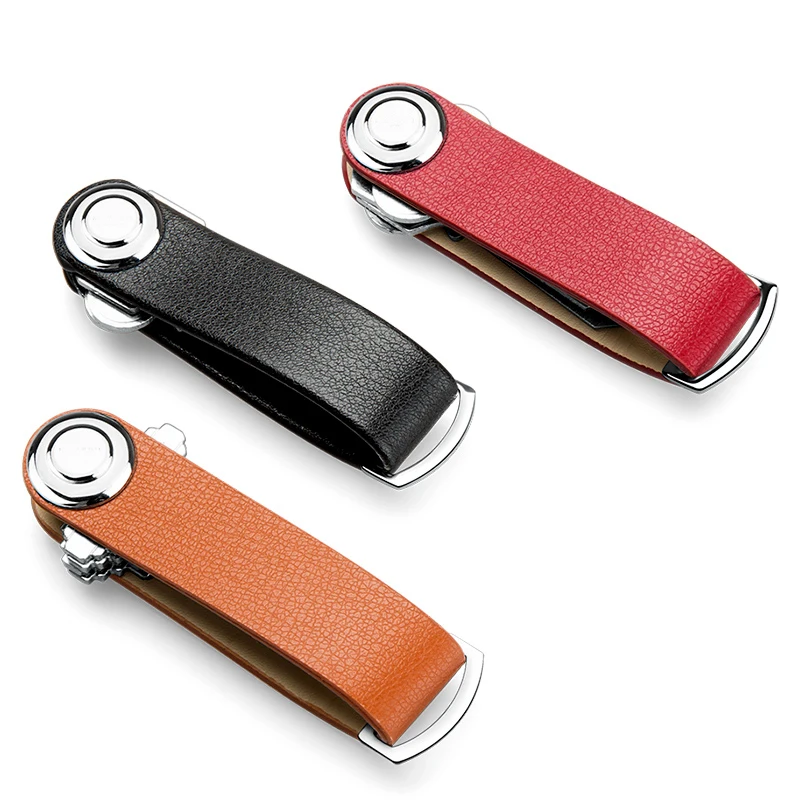 Metal leather keychain holder custom logo wholesale for car keys
