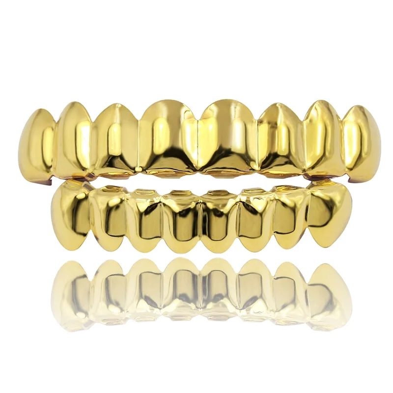 

New HIPHOP Grillz 14K Gold Plated Set Plain 8 Teeth Top Bottom With Gold Rose Gold Silver and Black Grillz, Gold,rose gold,silver,black