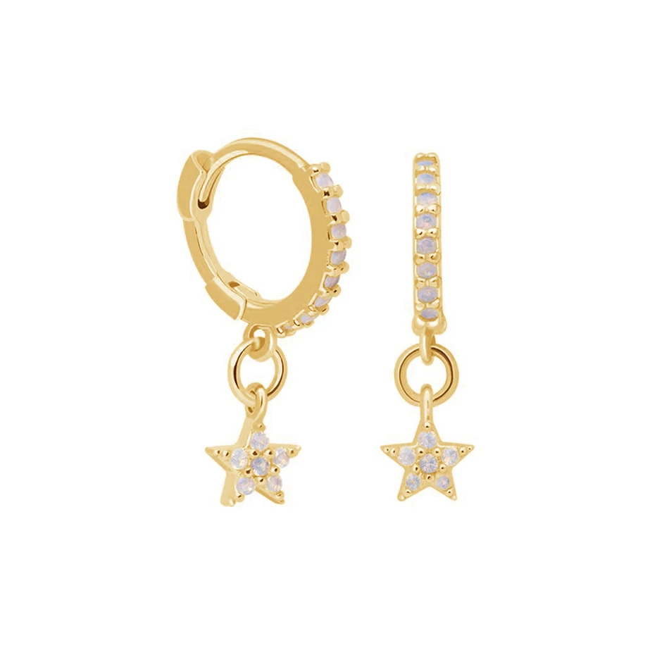 

hot sale 925 sterling silver fine jewelry 18k gold plated mystic star huggie hoop earrings for women