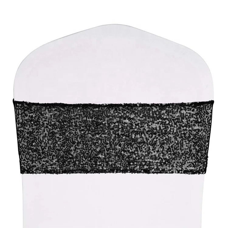 
Hot Elastic Lycra shiny silver black sequin spandex wedding chair sashes 