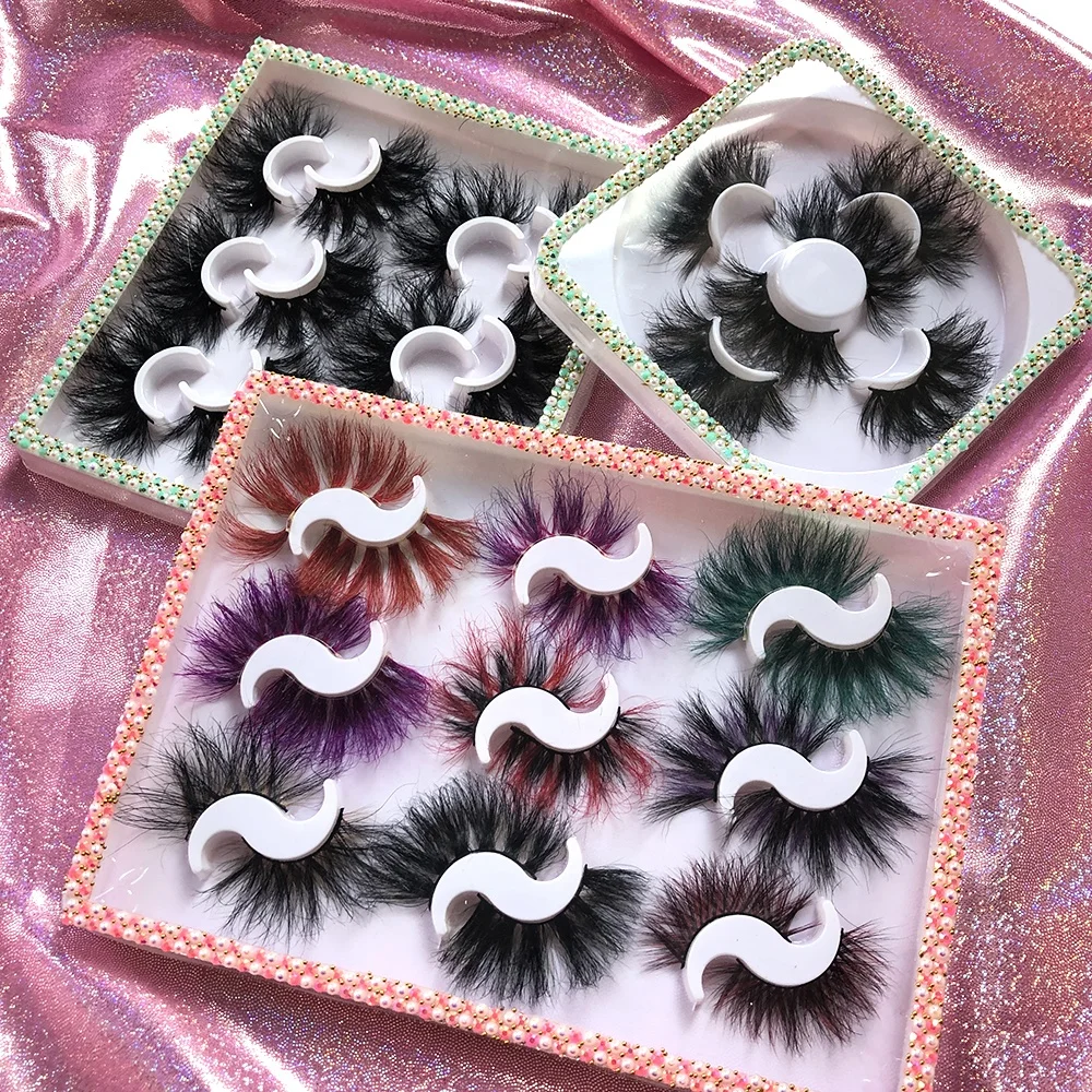 

mink lashes3d wholesale vendor 25MM Mink Hair Thick Dramatic 3D Mink Eyelashes Vendor Colorful Full Strip Lashes, Natural black mink eyelashes vendor
