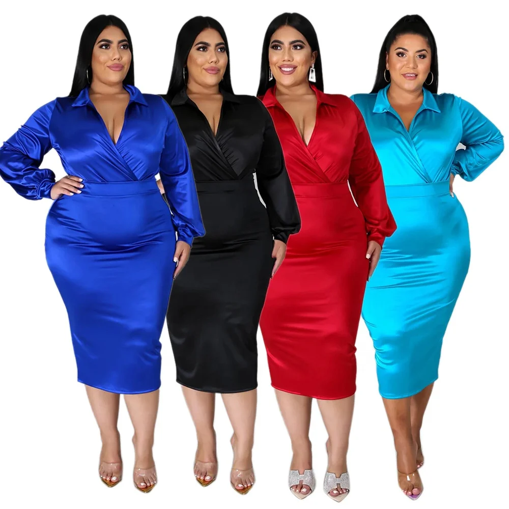 

PP051 New fashion two set piece clothing plus size set 3xl v-neck bud two piece skirt set women