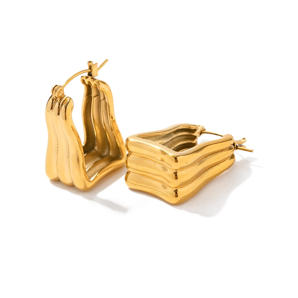 

Chunky Hoop Texture Earrings Stud 18K Gold Plated Stainless Steel Statement Hoop Earring Jewelry Sets