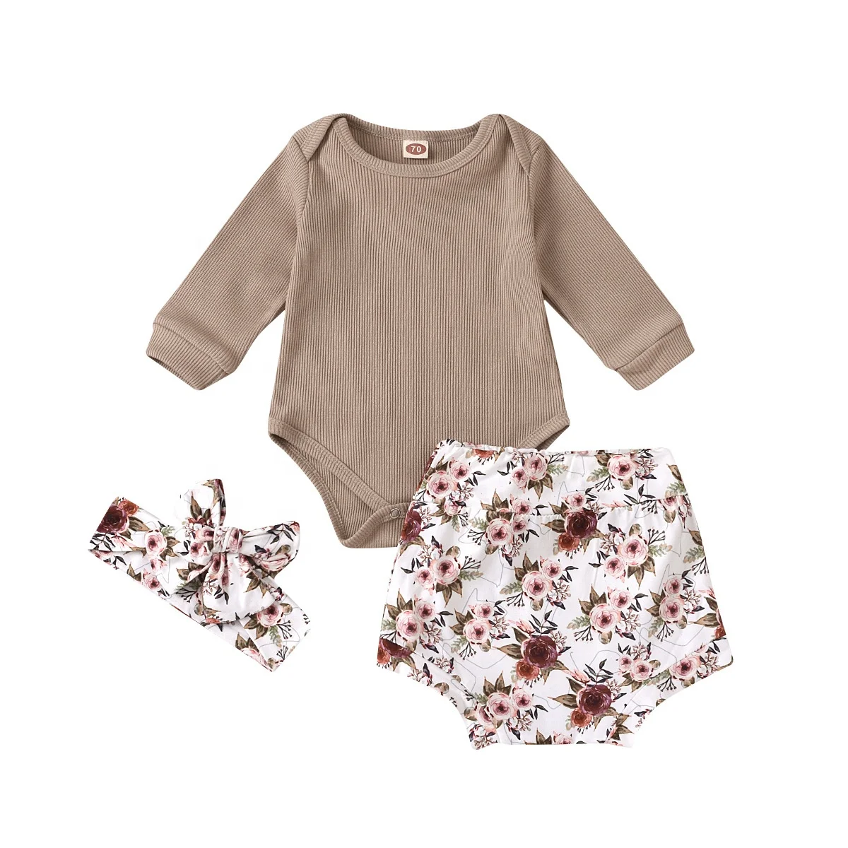 

Hot Sell Custom OEM Flower Printed Baby Infant Girls Ruffle Clothing Romper Boutique Clothes Set