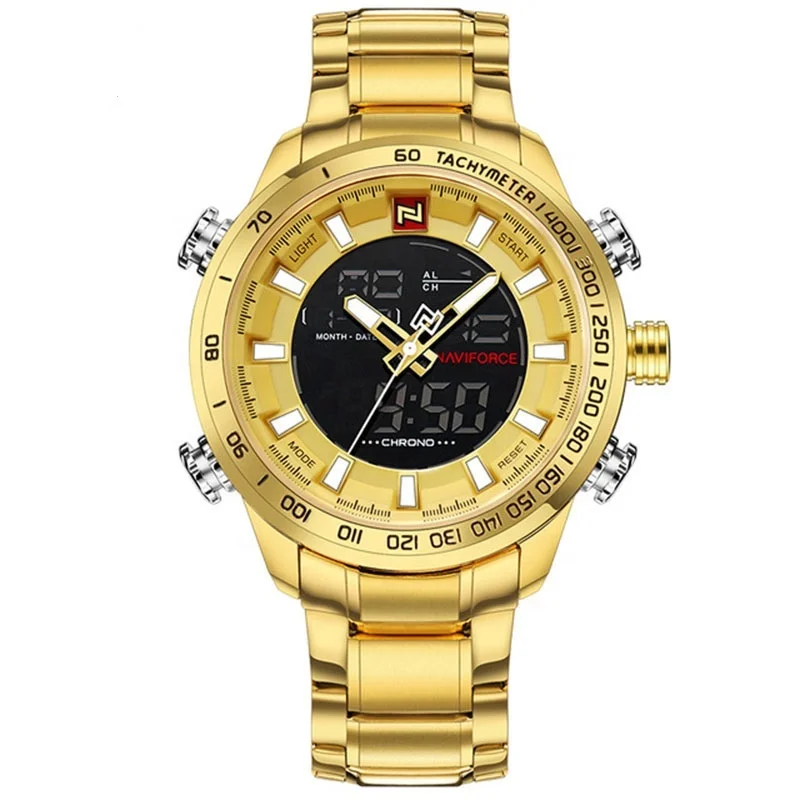 

NAVIFORCE 9093 Luxury Men Sports Gold Quartz Led Watch Waterproof Men Wristwatch Male Military Watches, According to reality