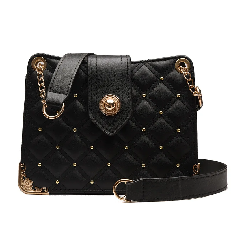 

Lingge Mini Fashion Handbag Crossbody Bag Leather Chain Shoulder Strap Casual Small Square Bag