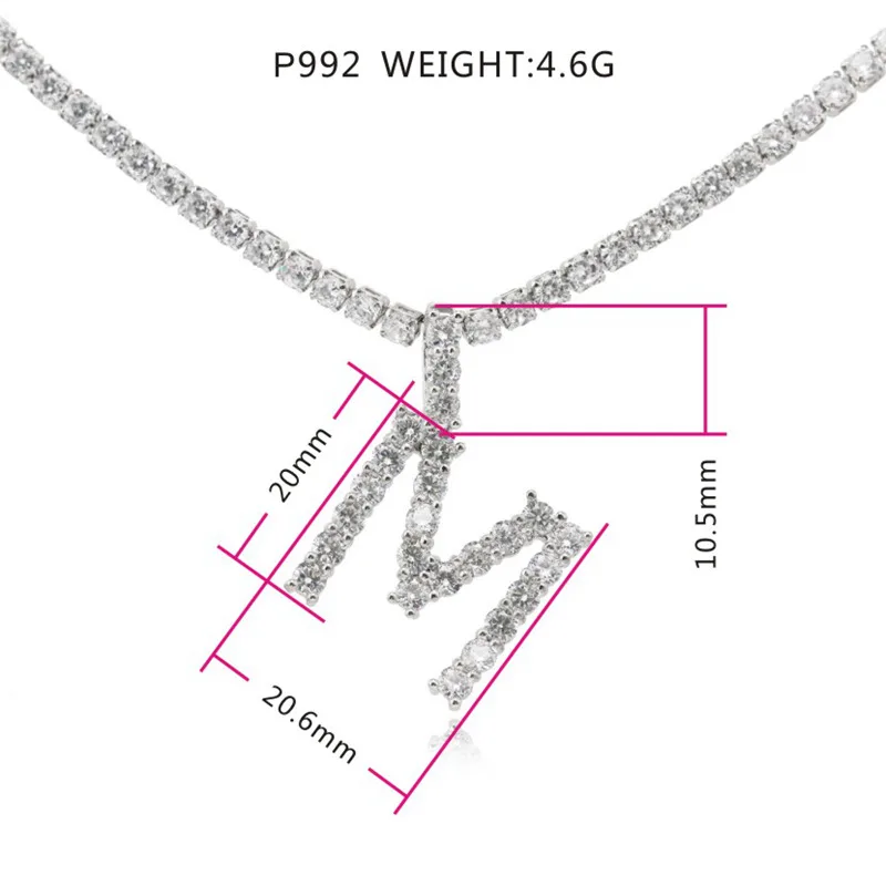 
wholesale alphabet cubic zirconia tennis diamond letter initial pendant necklace silver women jewelry 