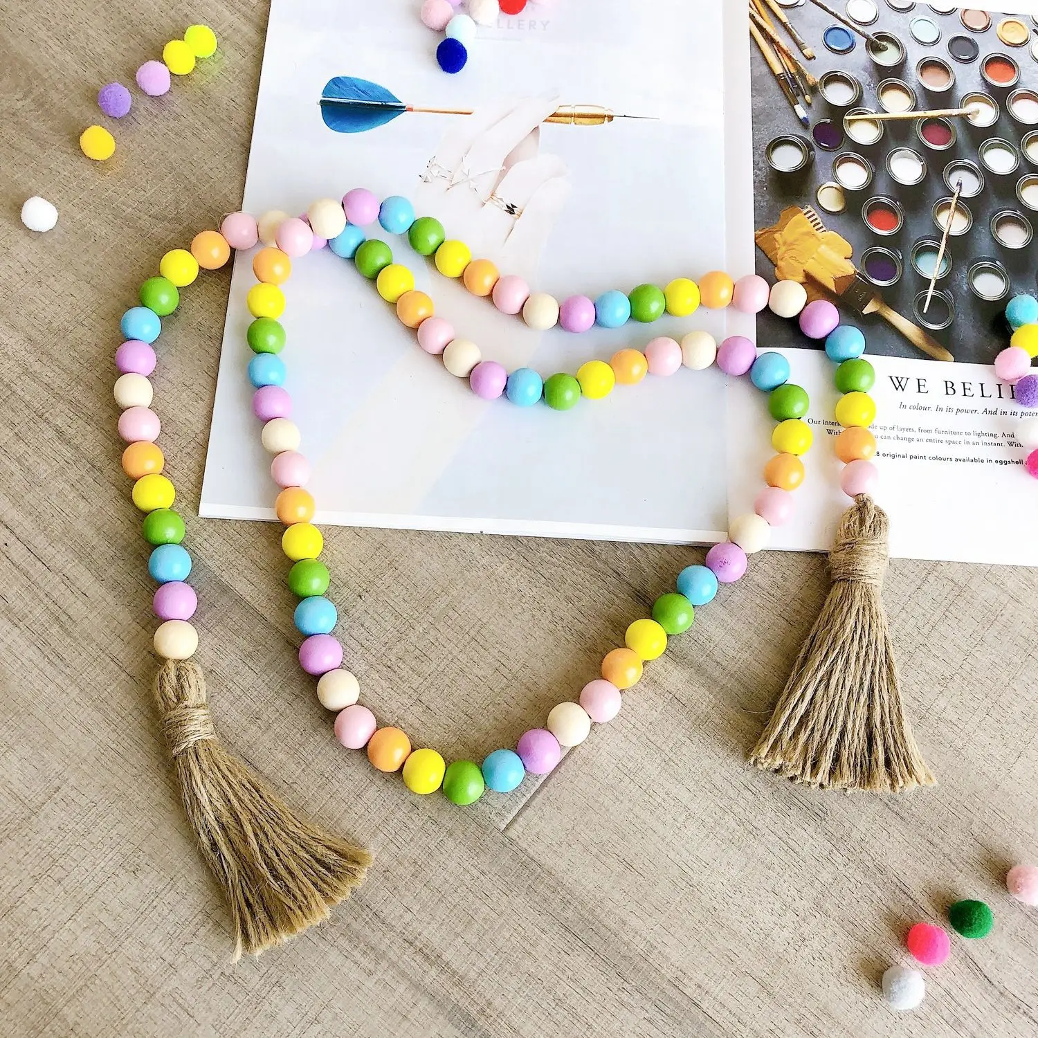 

Colorful Wooden Bead Hemp Rope Tassel Home Decoration Accessories