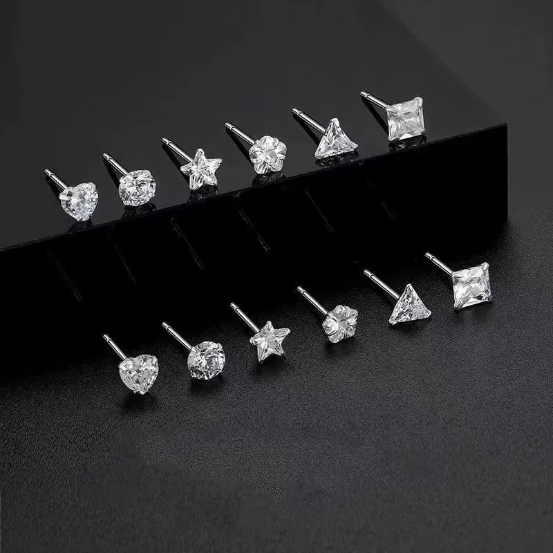 DAIHE 925 Sterling Silver Fashion Handmade Heart Star Diamond Stud Earrings For Women And Men