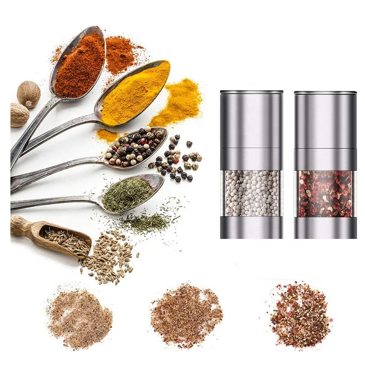 

Factory Sale Low MOQ Salt and Pepper Grinder With Adjustable Coarseness, Silver