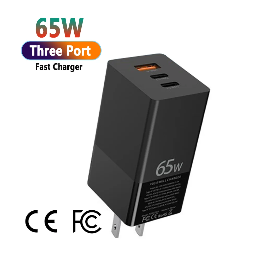 

Free Shipping 1 Sample OK CE FCC FLOVEME New Arrival GAN 65W PD Charger QC3.0 Three Ports EU UK US Plug Wall Charger Adapter