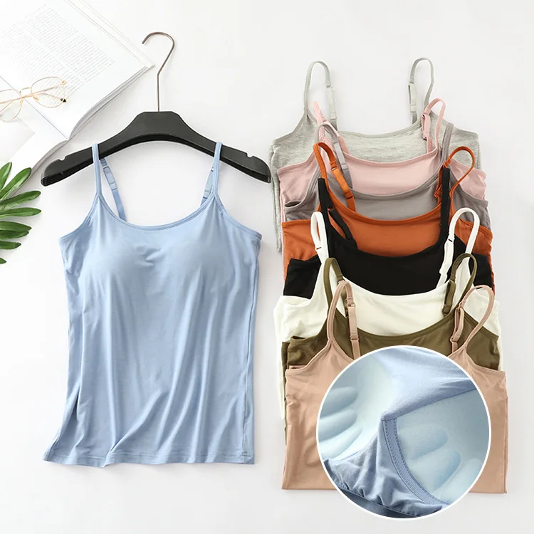 

2021 new modal female large size no steel ring integrated five-finger chest pad camisole bottoming shirt slim multicolor