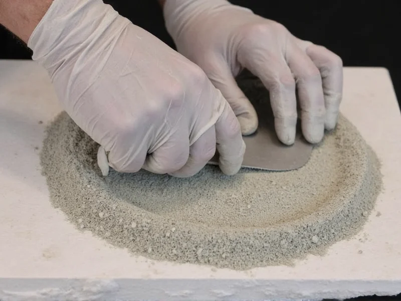 Testing refractory cement consistency with trowel demonstration