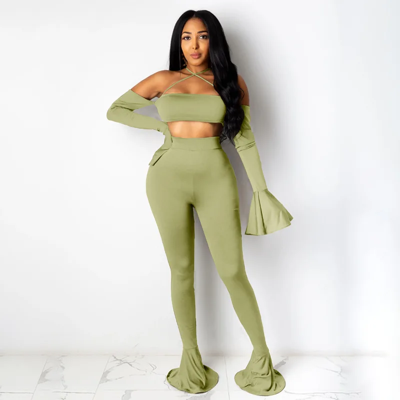 

2020 new arrivals autumn designs women two pieces top with full length casual pants set