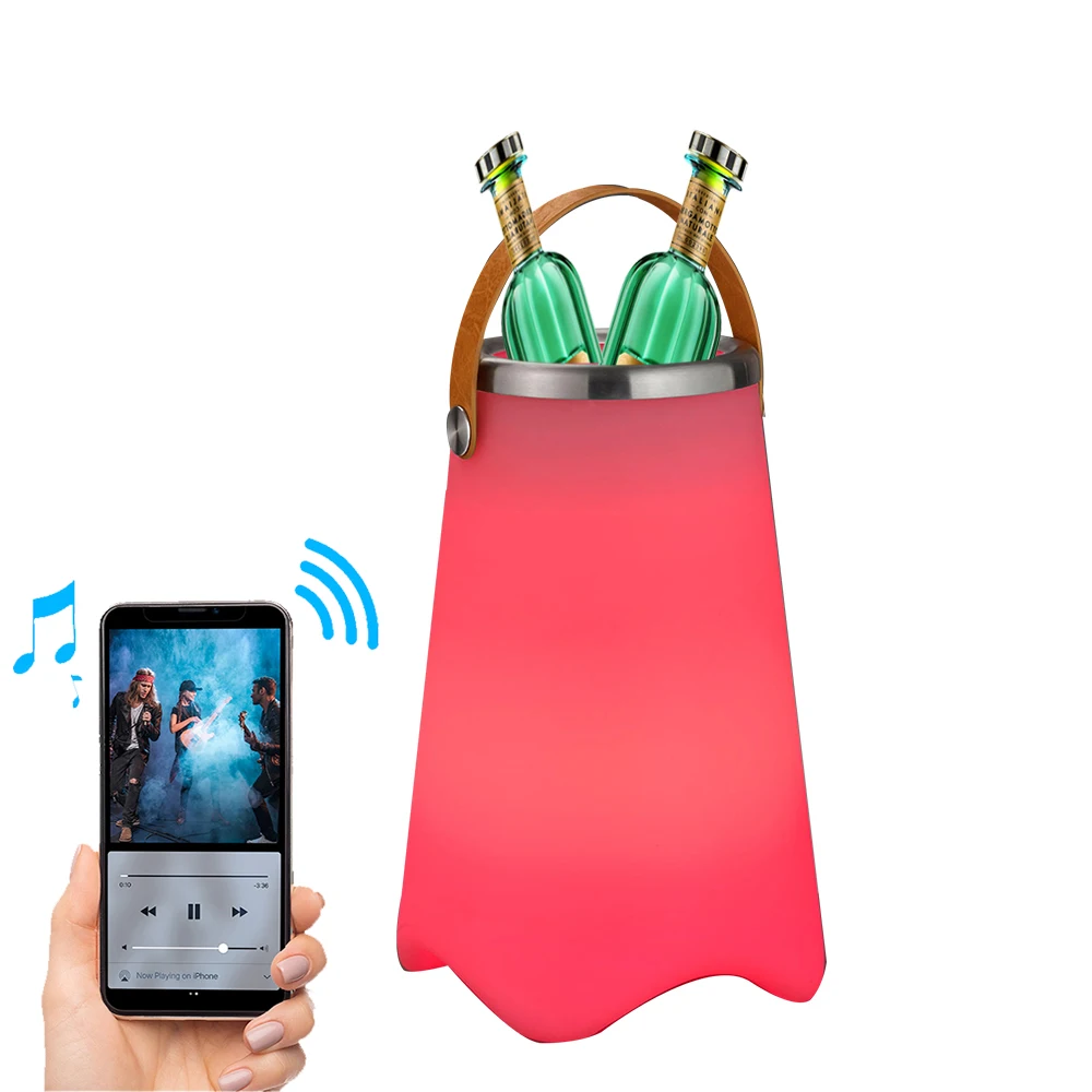 

Portable magnetic rechargeable Smart Cordless Music LED Lantern Speaker Table Light with ice bucket wine cooler, 16 colors changing