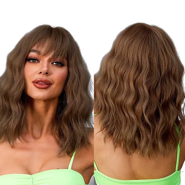 Brown Wig Medium Long Hair Wavy African Wig Women's Heat Resistant Fiber Matte Durable Real Photo Wavy Curl