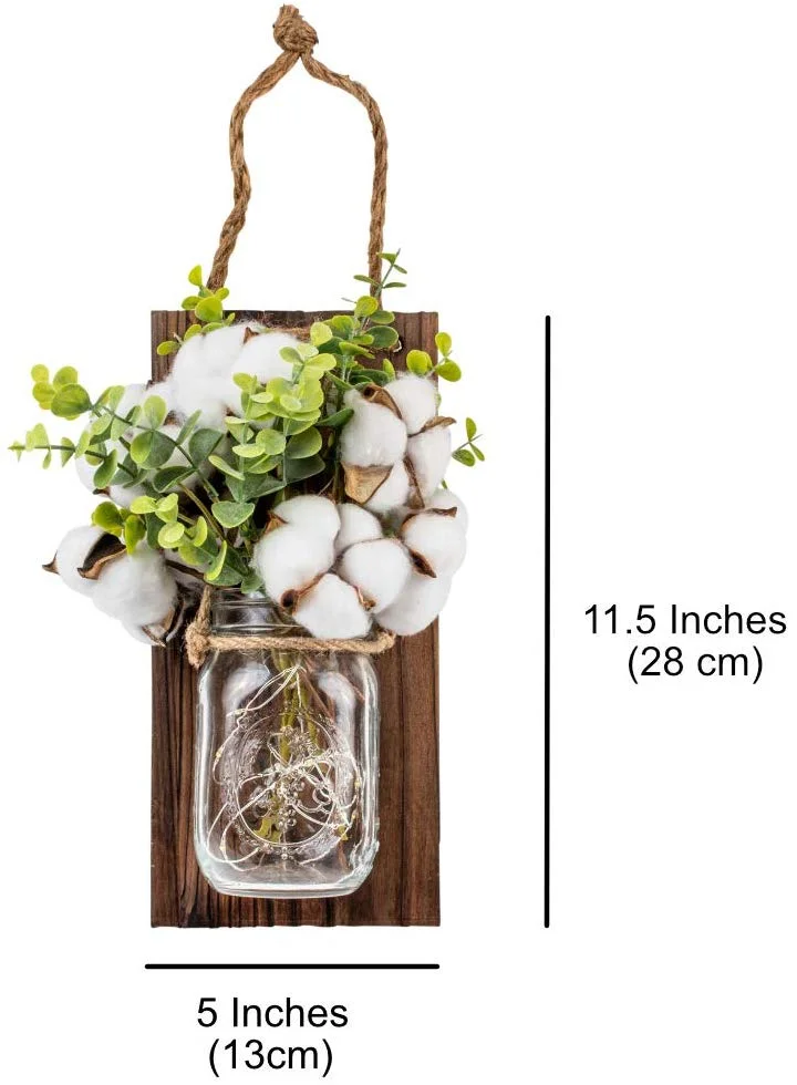 
Home Decoration Hot selling Battery Operated Rustic Hanging Jar Cotton Mason Jar Wall Sconce 