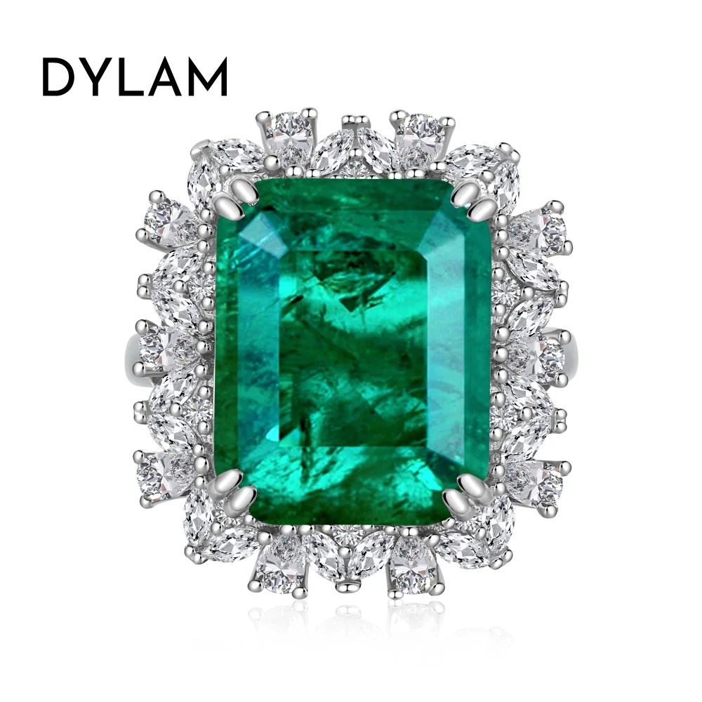 

Dylam 2023 High End Collection 925 Sterling Silver Women Wedding Engagement Bridal 5A Zirconia Emerald Green Eternity Rings